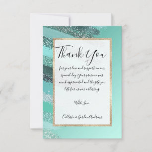 Aquamarine Green Blue Glitter Painted Brushstrokes Thank You Card