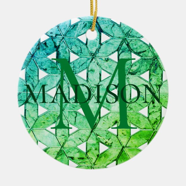 Aquamarine green Mosaic | flower of life Ceramic Tree Decoration (Front)