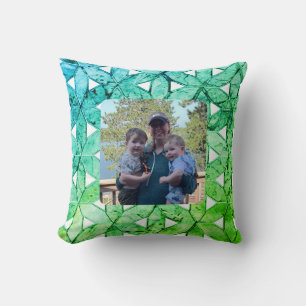 Aquamarine green Mosaic   flower of life Cushion