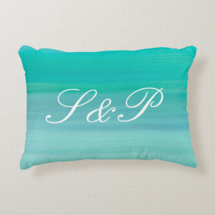Aquamarine green ocean monogram decorative cushion