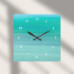 Aquamarine green turquoise square wall clock
