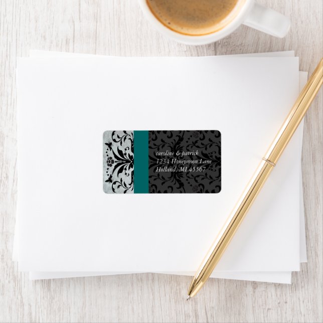 Aquamarine Grey Bumble Bee Damask  Address Labels (Insitu)