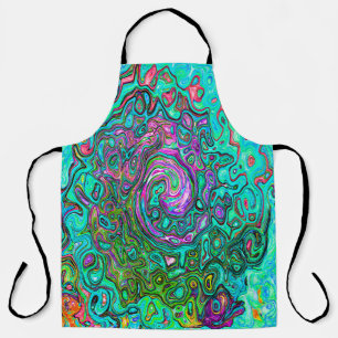 Aquamarine Groovy Abstract Retro Liquid Swirl Apron