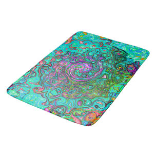 Aquamarine Groovy Abstract Retro Liquid Swirl Bath Mat