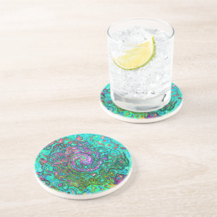 Aquamarine Groovy Abstract Retro Liquid Swirl Coaster