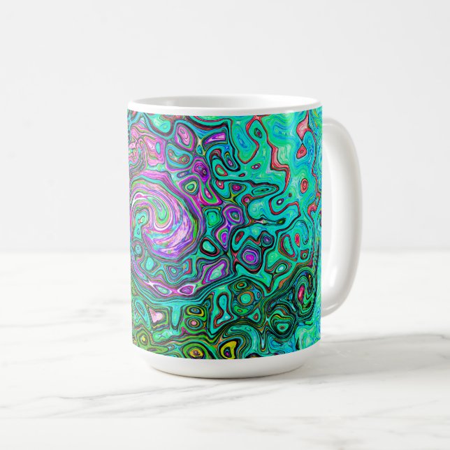 Aquamarine Groovy Abstract Retro Liquid Swirl Coffee Mug (Front Right)