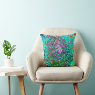 Aquamarine Groovy Abstract Retro Liquid Swirl Cushion