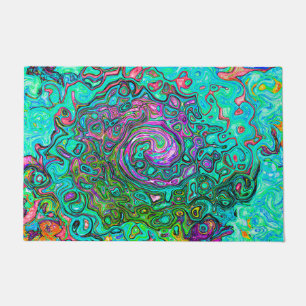 Aquamarine Groovy Abstract Retro Liquid Swirl Doormat