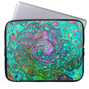 Aquamarine Groovy Abstract Retro Liquid Swirl Laptop Sleeve
