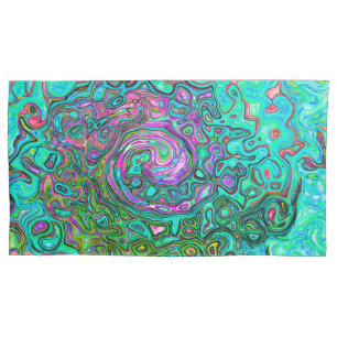 Aquamarine Groovy Abstract Retro Liquid Swirl Pillowcase