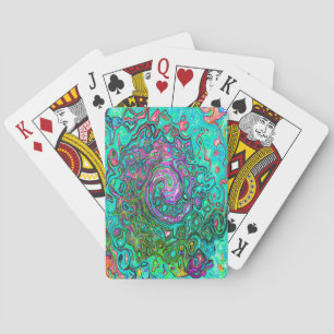 Aquamarine Groovy Abstract Retro Liquid Swirl Playing Cards