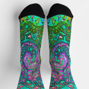 Aquamarine Groovy Abstract Retro Liquid Swirl Socks