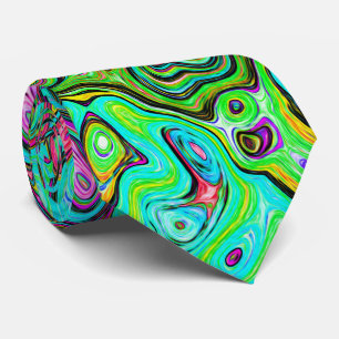 Aquamarine Groovy Abstract Retro Liquid Swirl Tie