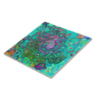 Aquamarine Groovy Abstract Retro Liquid Swirl Tile