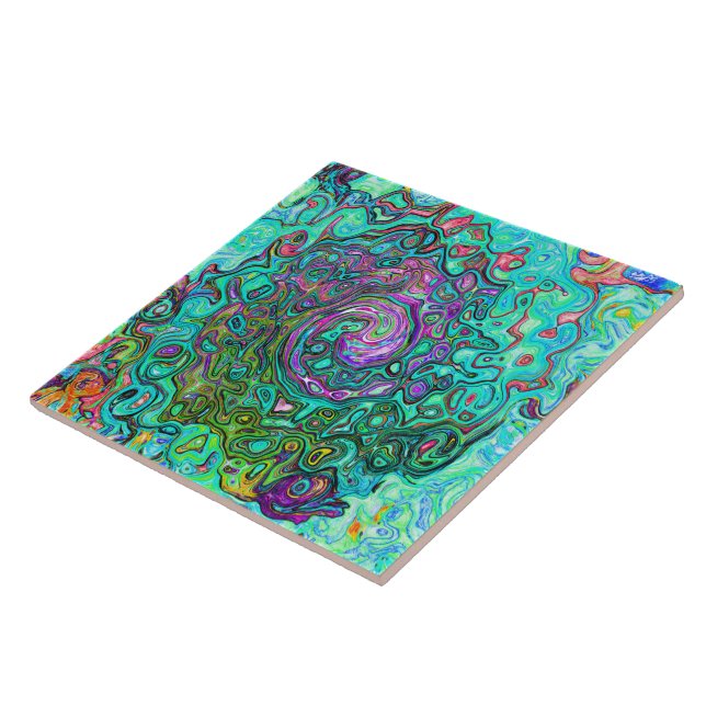 Aquamarine Groovy Abstract Retro Liquid Swirl Tile (Side)