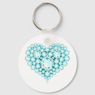 Aquamarine Heart Gems Key Ring