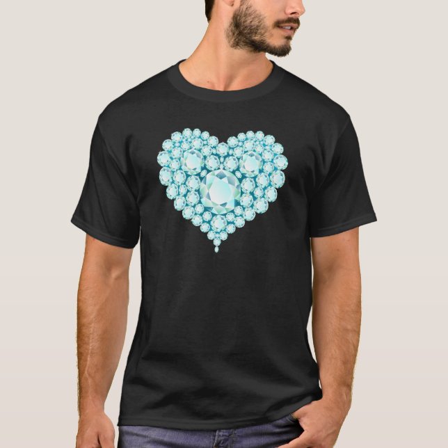 Aquamarine Heart Gems T-Shirt (Front)