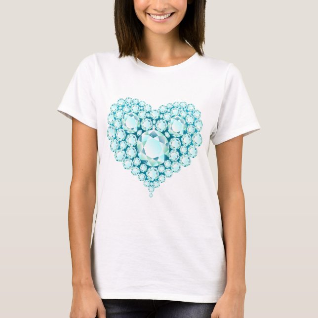 Aquamarine Heart Gems T-Shirt (Front)