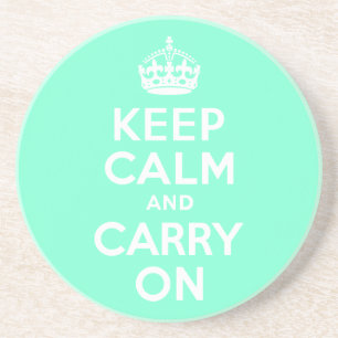 Aquamarine Keep Calm and Carry On Coaster