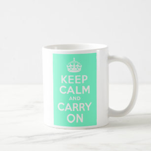 Aquamarine Keep Calm and Carry On Coffee Mug