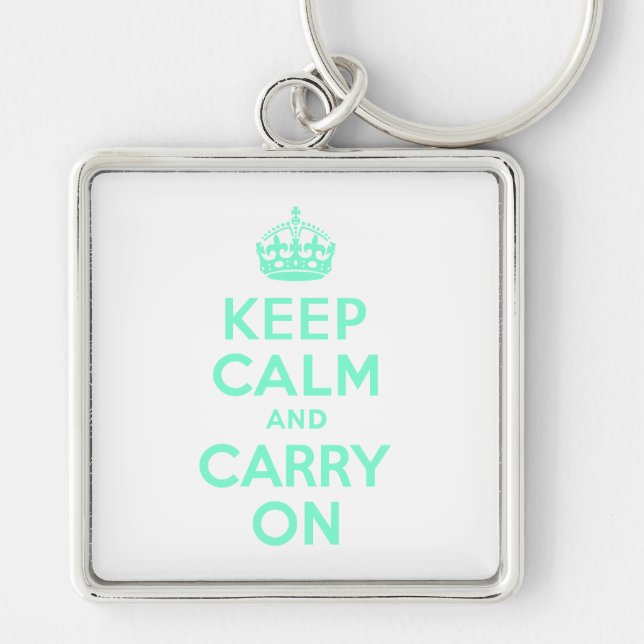 Aquamarine Keep Calm and Carry On Key Ring (Front)