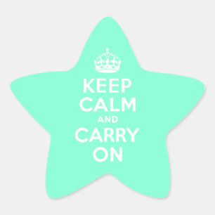 Aquamarine Keep Calm and Carry On Star Sticker