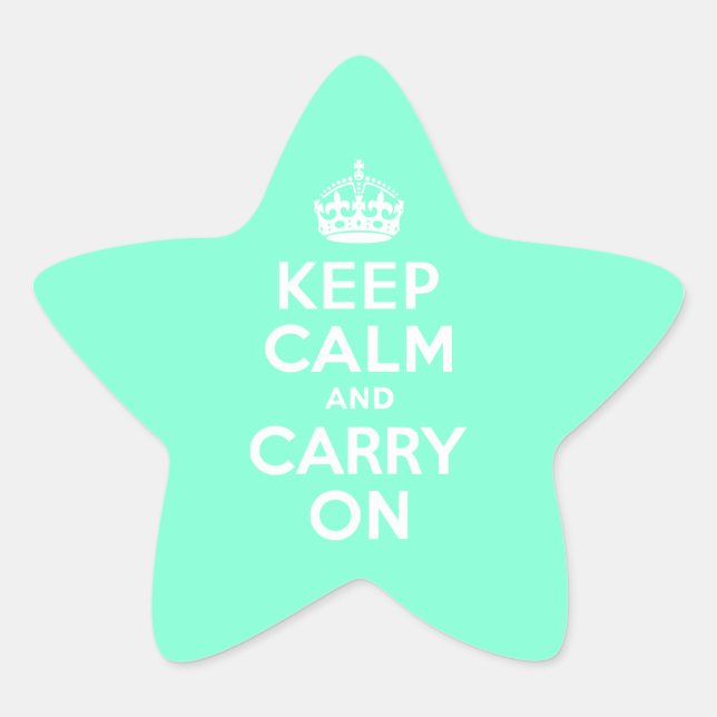 Aquamarine Keep Calm and Carry On Star Sticker (Front)