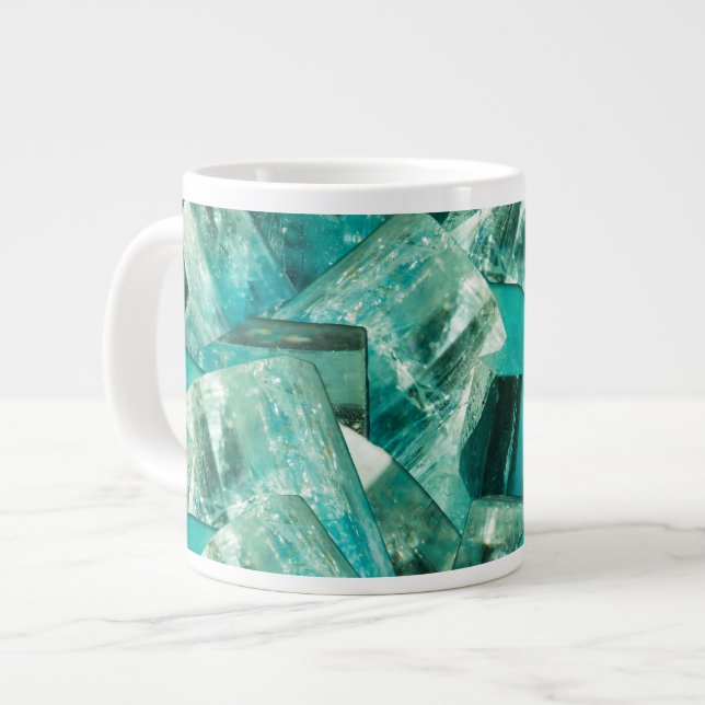 Aquamarine March Birthstone Blue Green Crystal Gem Large Coffee Mug (Front Left)