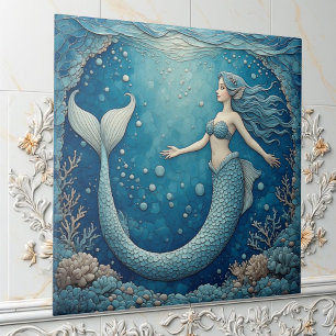 Aquamarine Mermaid Ocean Mosaic Iridescent Alcove  Tile