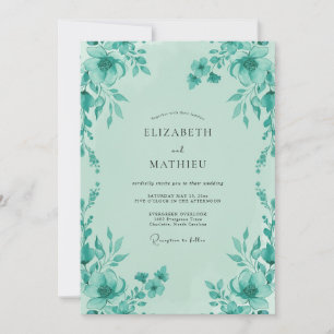 Aquamarine Mint Leafy Wedding Invitation