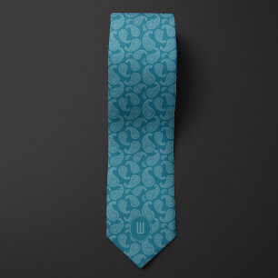Aquamarine Monochrome Monogram Paisley Tie
