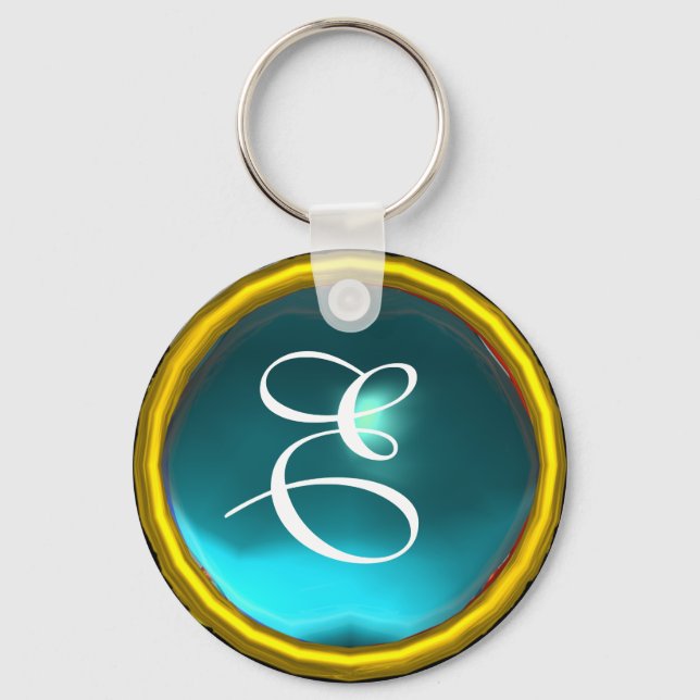 AQUAMARINE MONOGRAM ,blue yellow Key Ring (Front)