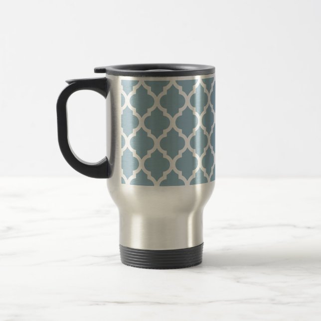 Aquamarine Moroccan Tile Trellis Travel Mug (Left)