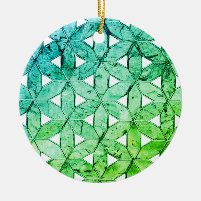 Aquamarine Mosaic | flower of life Ceramic Tree Decoration (Front)