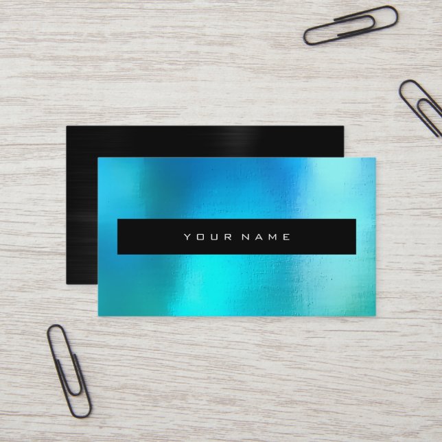 Aquamarine Ocean Blue Black Makeup Stylist Business Card (Front/Back In Situ)