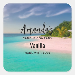 Aquamarine Ocean Tropical Beach Candle Business Square Sticker