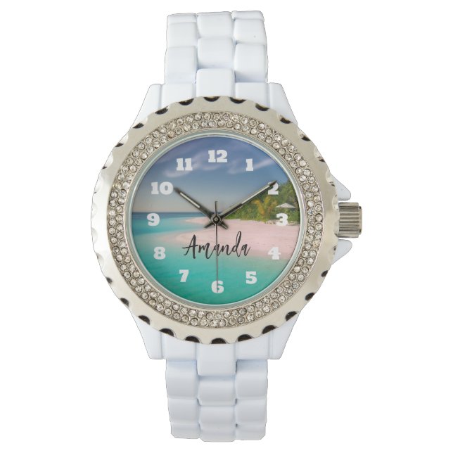 Aquamarine Ocean Tropical Beach Personalized Watch (Front)