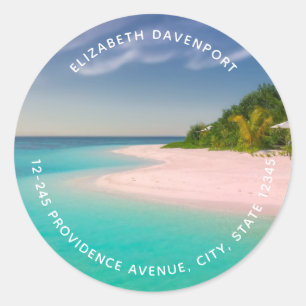 Aquamarine Ocean Tropical Beach Scenic Address Classic Round Sticker