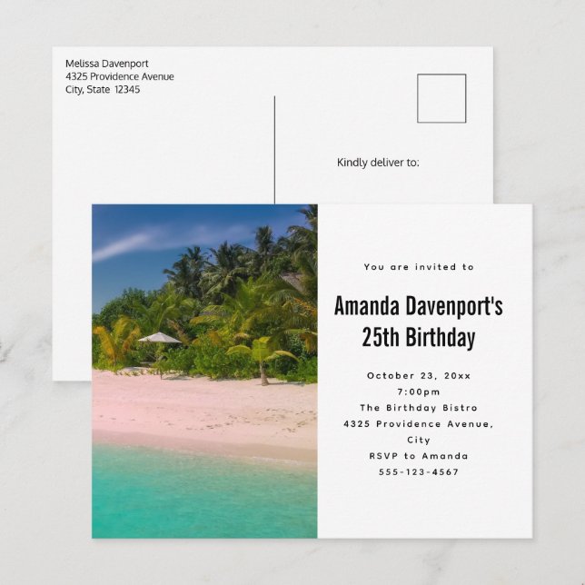 Aquamarine Ocean Tropical Beach Scenic Birthday Invitation Postcard (Front/Back)
