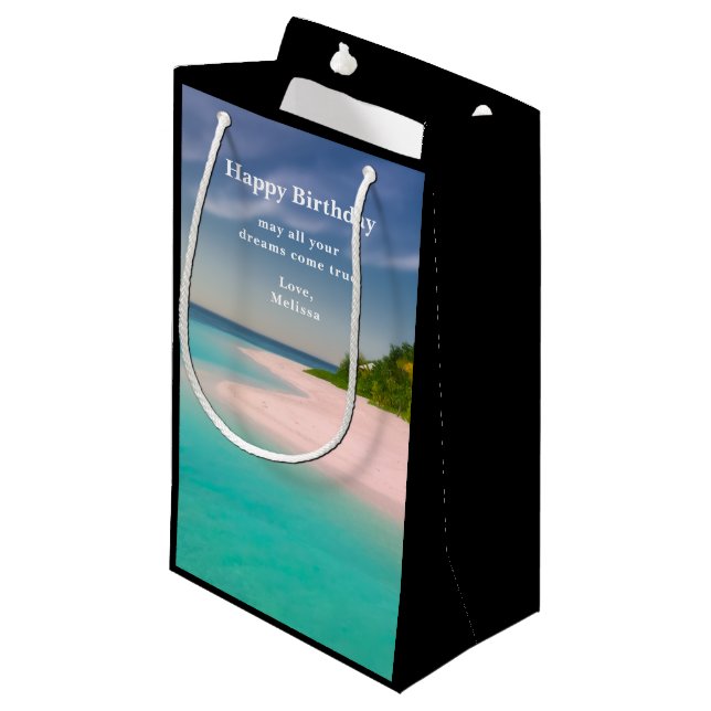 Aquamarine Ocean Tropical Beach Scenic Birthday Small Gift Bag (Front Angled)