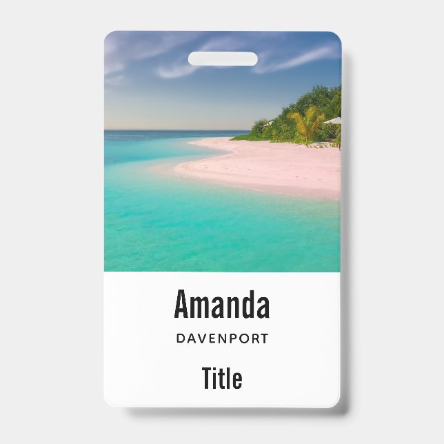 Aquamarine Ocean Tropical Beach Scenic ID Badge (Front)