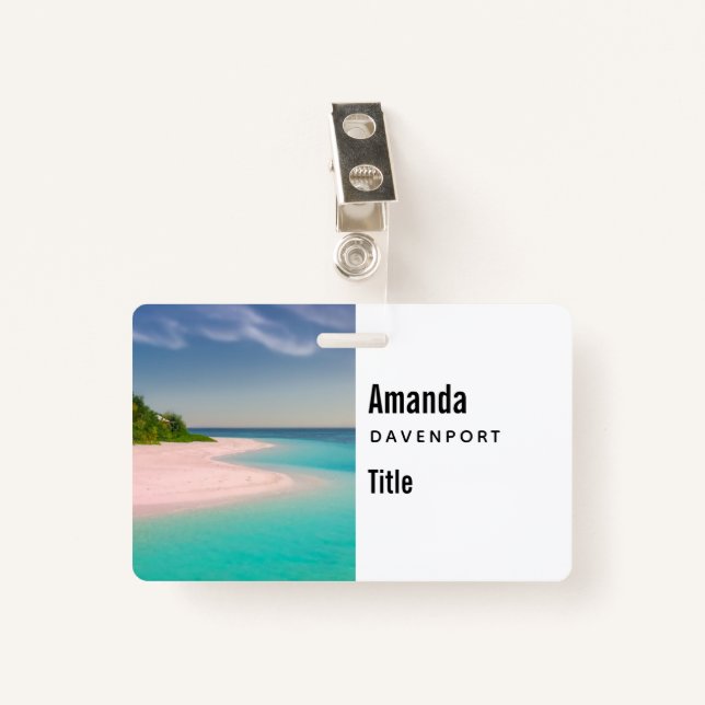 Aquamarine Ocean Tropical Beach Scenic ID Badge (Front with Clip)