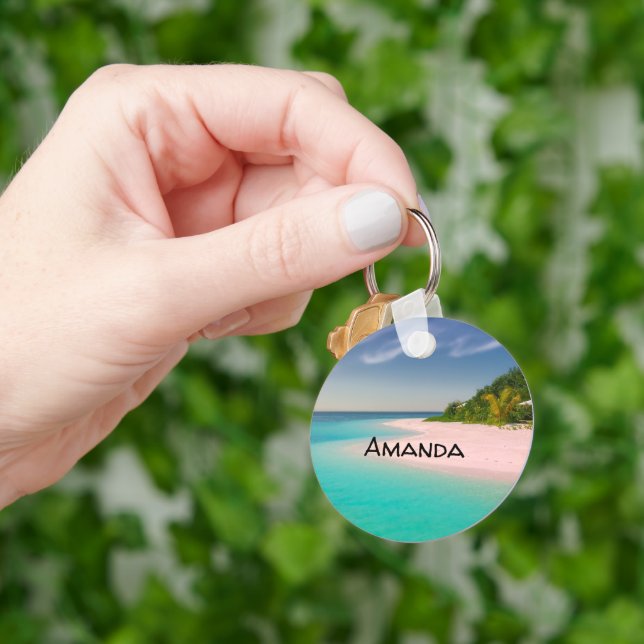 Aquamarine Ocean Tropical Beach Scenic Key Ring (Hand)