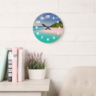Aquamarine Ocean Tropical Beach Scenic Large Clock