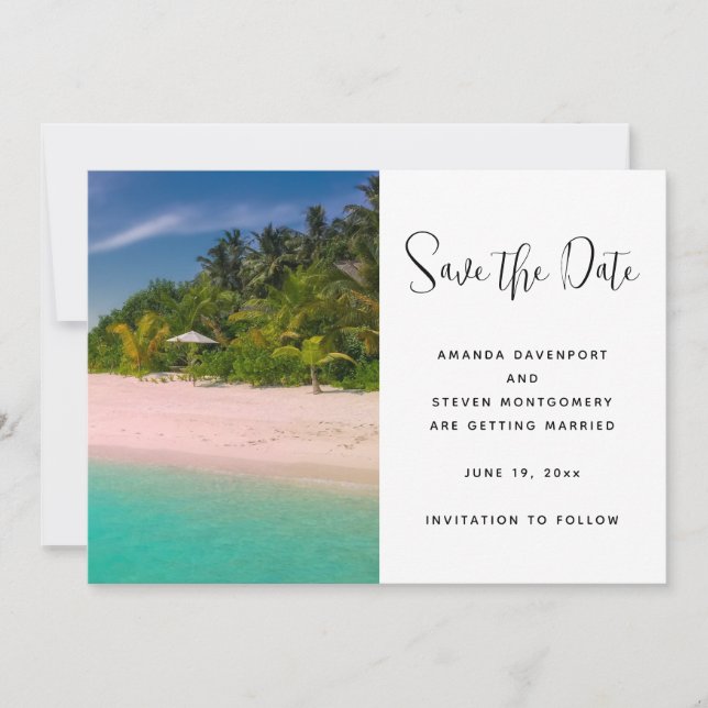 Aquamarine Ocean Tropical Beach Scenic Photo Save The Date (Front)