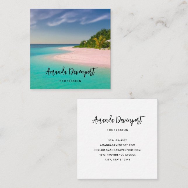 Aquamarine Ocean Tropical Beach Scenic Square Business Card (Front/Back)