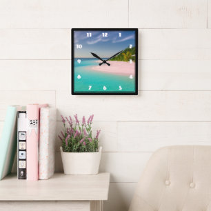 Aquamarine Ocean Tropical Beach Scenic Square Wall Clock
