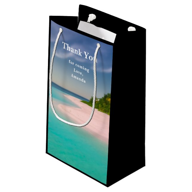 Aquamarine Ocean Tropical Beach Scenic Thank You Small Gift Bag (Back Angled)