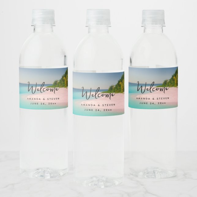 Aquamarine Ocean Tropical Beach Scenic Welcome Water Bottle Label (Bottles)