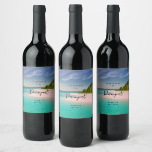 Aquamarine Ocean Tropical Beach Scenic Wine Making Wine Label